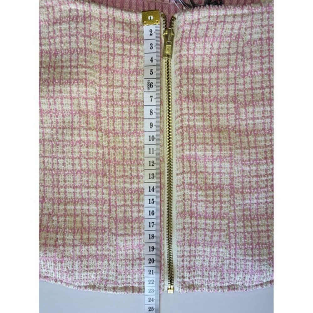 WAYF Pink Tweed Zip Front Crop Top Textured Smocked Back Size S - Picture 12 of 13
